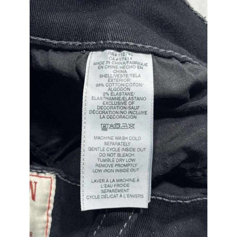 True Religion Ricky Relaxed Straight Jeans Mens 32x32 Black Dark Wash Stretch